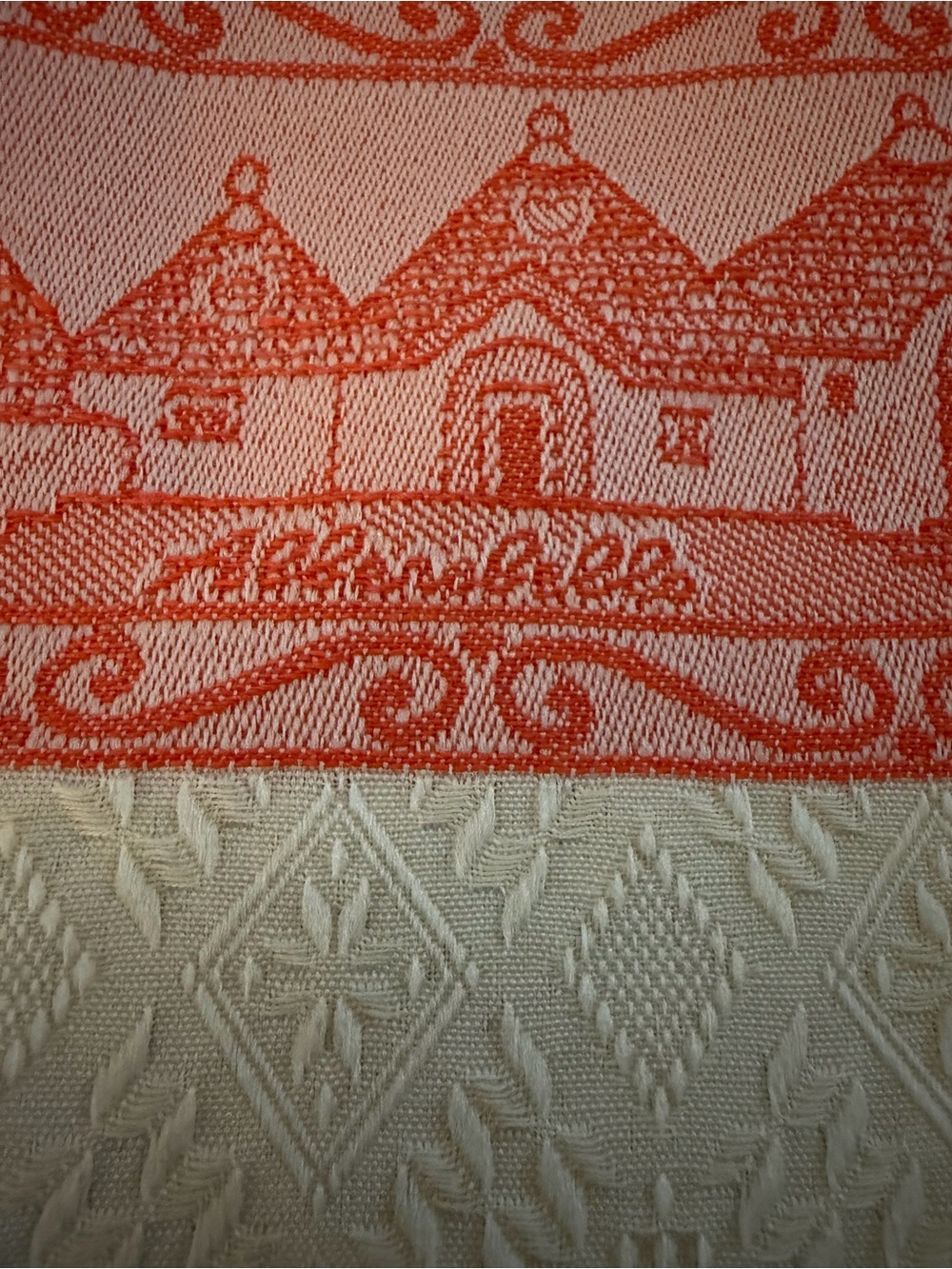 Italian Trulli Kitchen Tea Towel – Woven Jacquard Dish Towel – Cream/Coral Italy - Picture 6 of 8